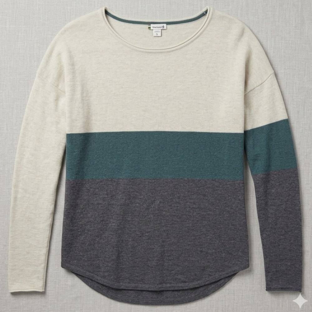 Smartwool Colorblock Sweater Women Small Cream Teal Grey Merino Wool Knit Hiking